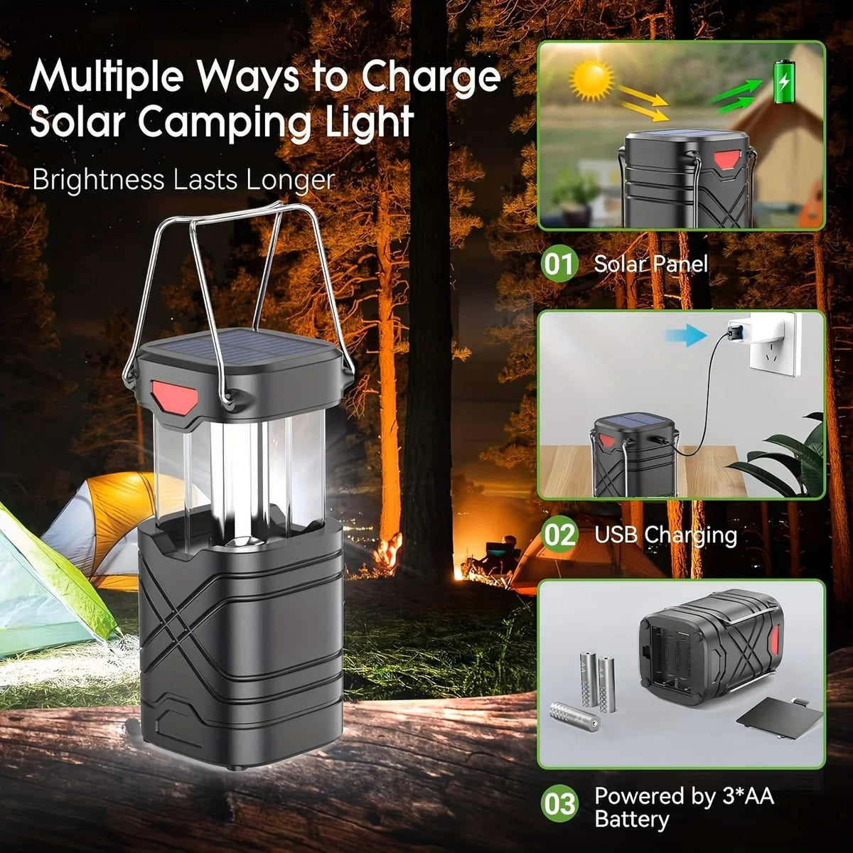 Rechargeable Solar Camping Lantern With LED Flashlight For Emergencies