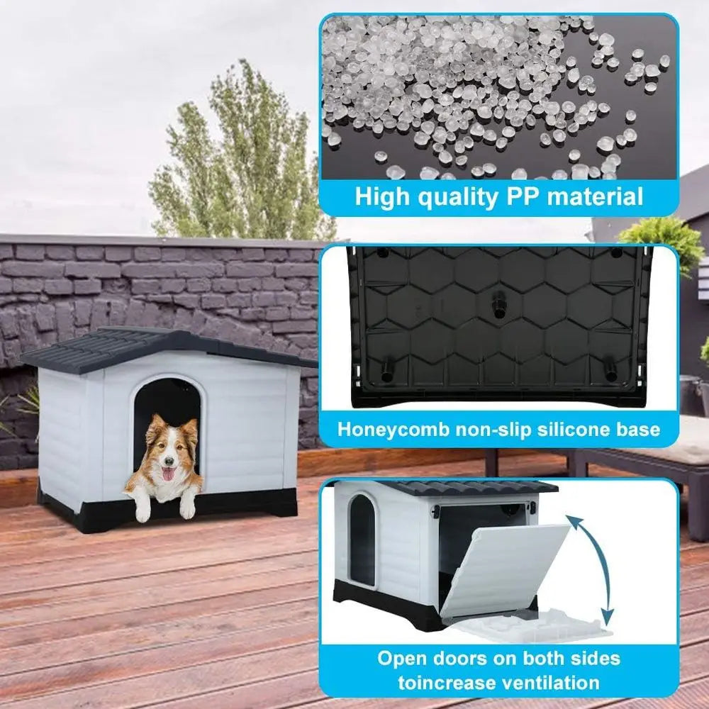 Durable Plastic Dog House With Ventilated Indoor Outdoor Shelter