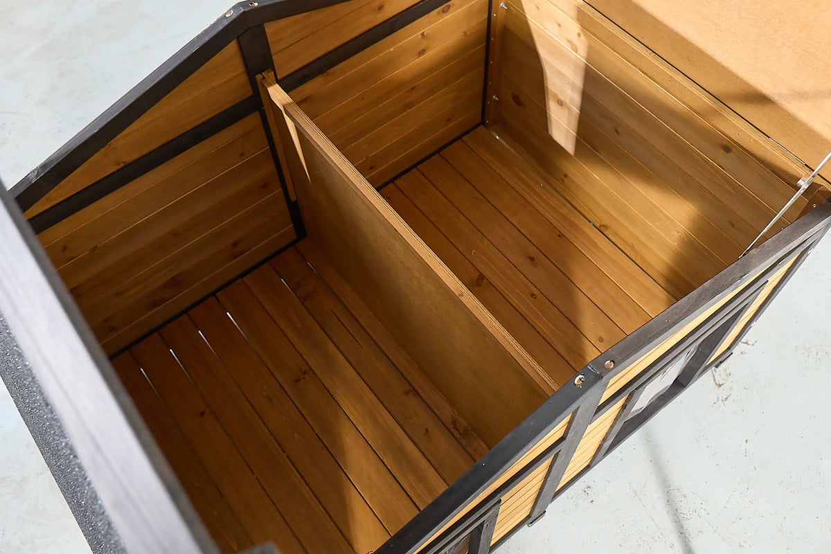 Natural Wood Double Door Outdoor Dog House Waterproof Kennel