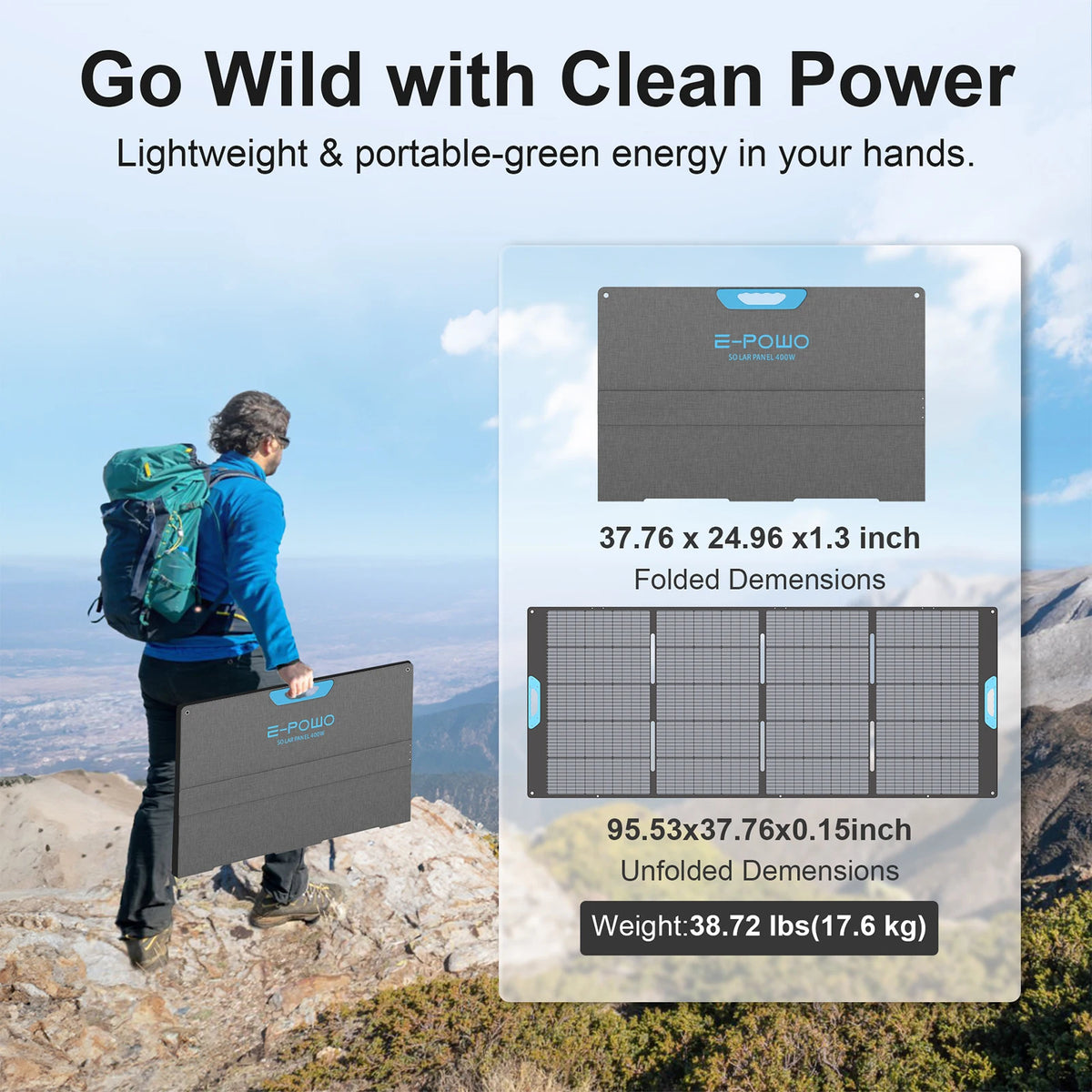 E-POWO 800W Foldable Solar Panel With Kickstand Waterproof For RV