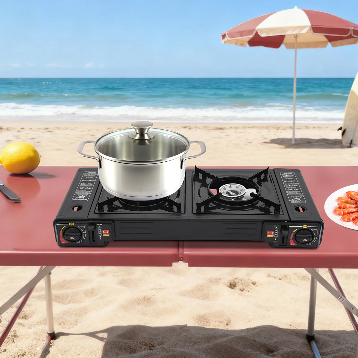 Double Burner Gas Stove With Piezo Ignition And Carry Case
