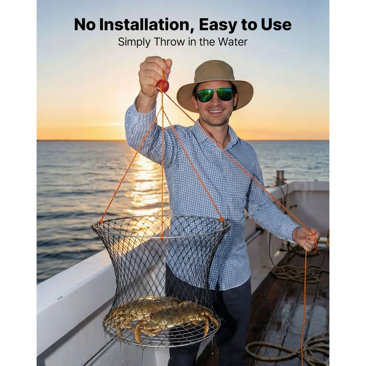 Premium Double Ring Foldable Crab Trap Fishing Net Set