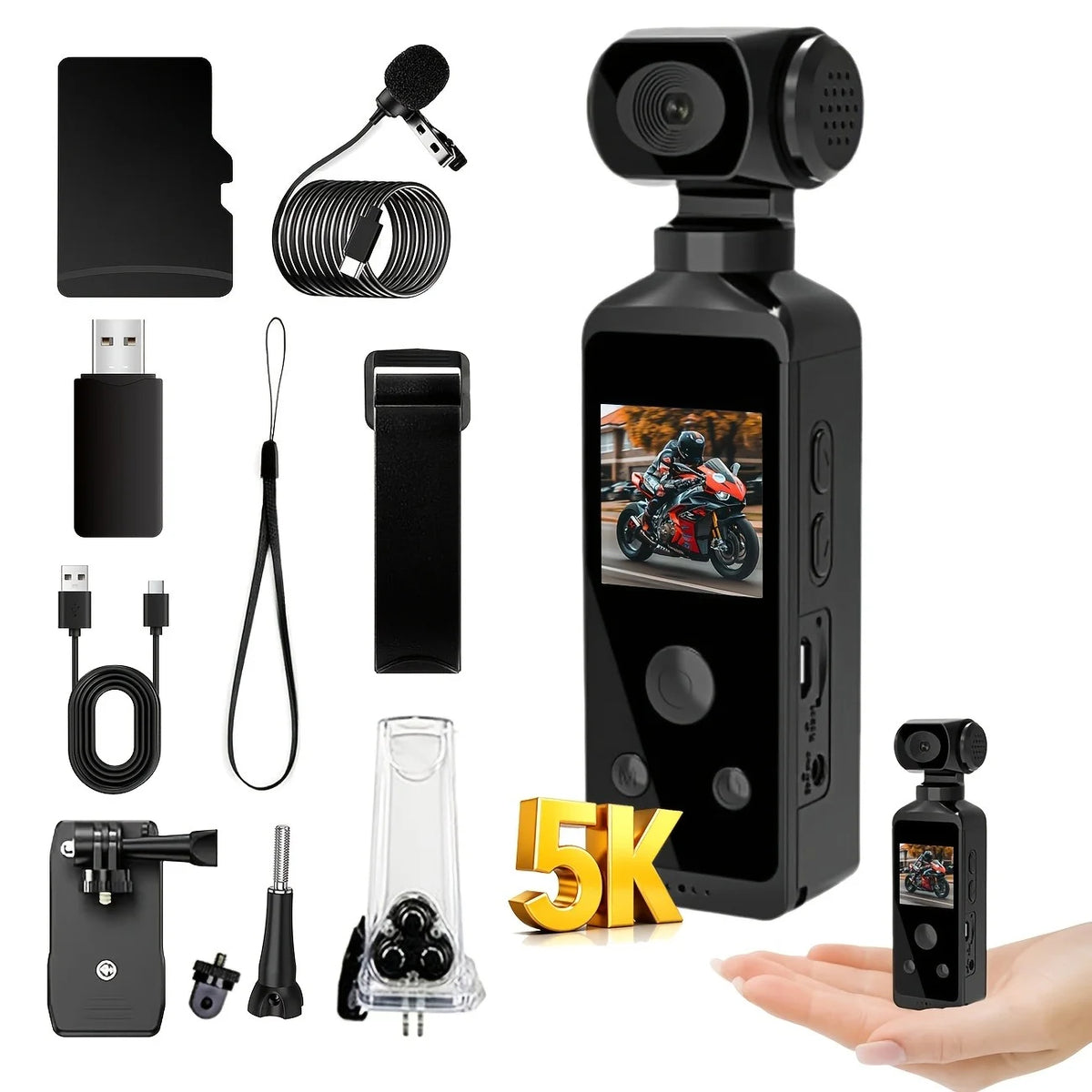 5K HD Pocket Action Camera Featuring Rotatable Wide Angle Lens