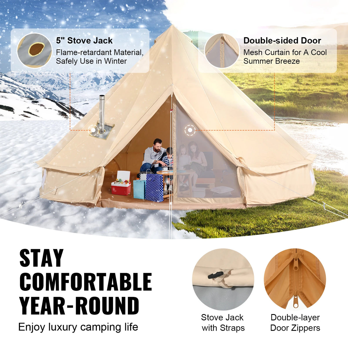 SucceBuy Canvas Bell Tent For Winter Outdoor Camping Stove