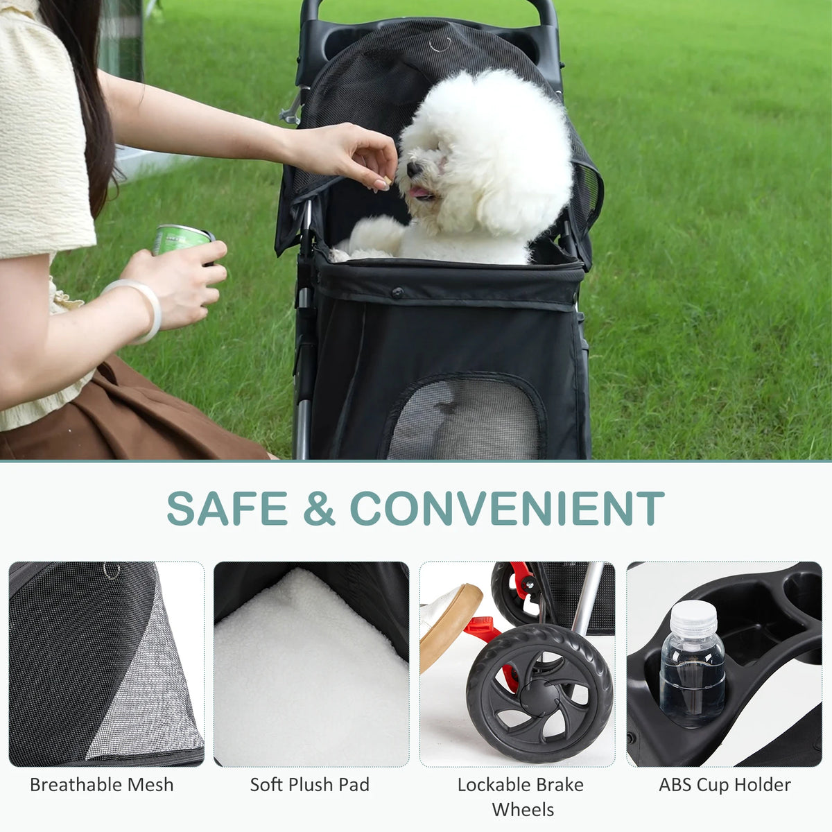 DUMOS Foldable 3 Wheel Pet Stroller For Dogs And Cats