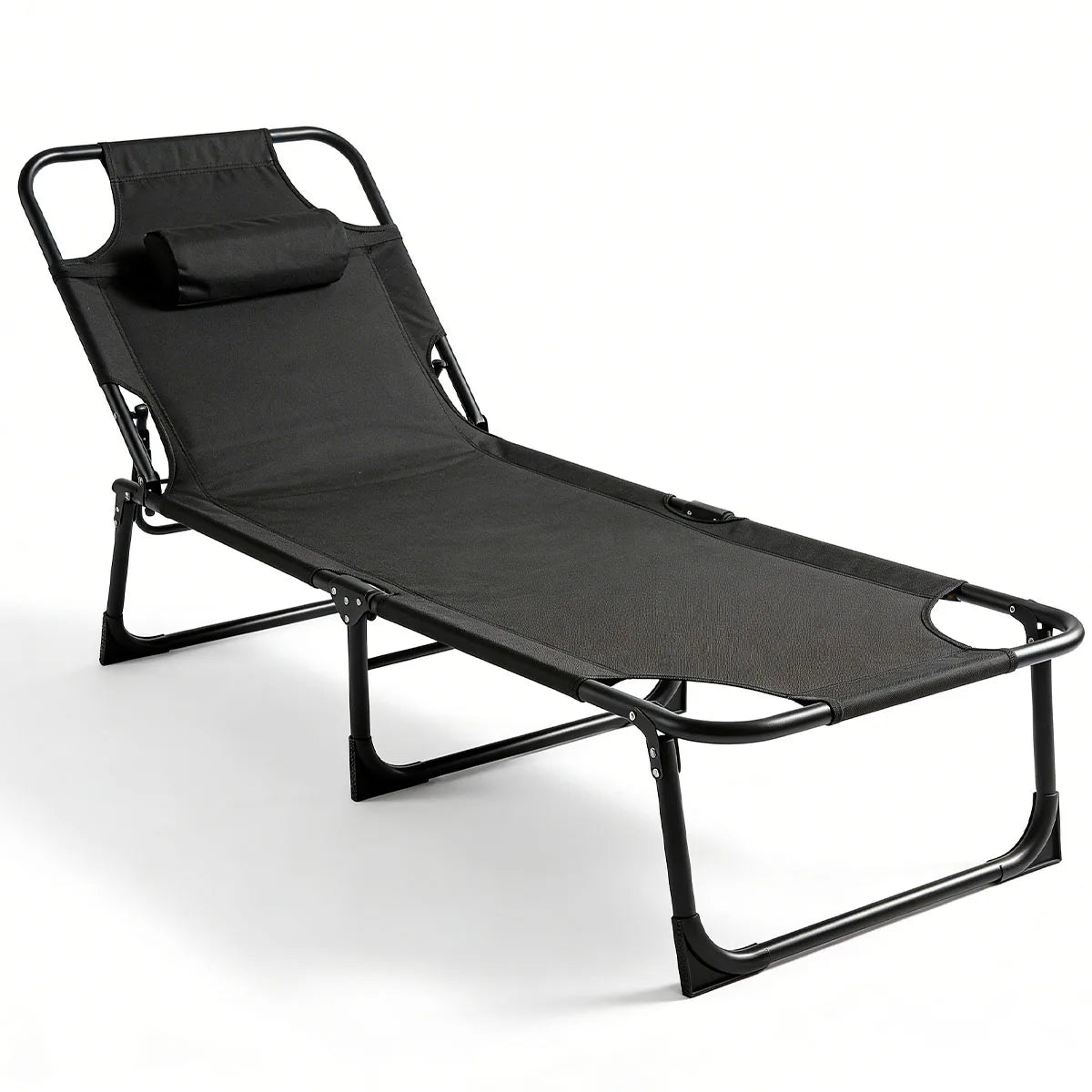 Adjustable Reclining Folding Camping Lounge Chair With Removable Cushion