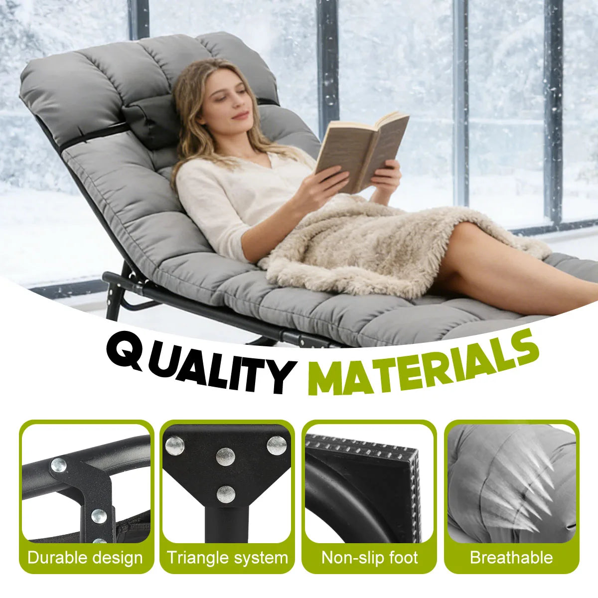 Adjustable Reclining Folding Camping Lounge Chair With Removable Cushion