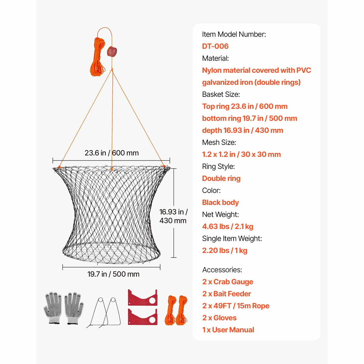 Premium Double Ring Foldable Crab Trap Fishing Net Set