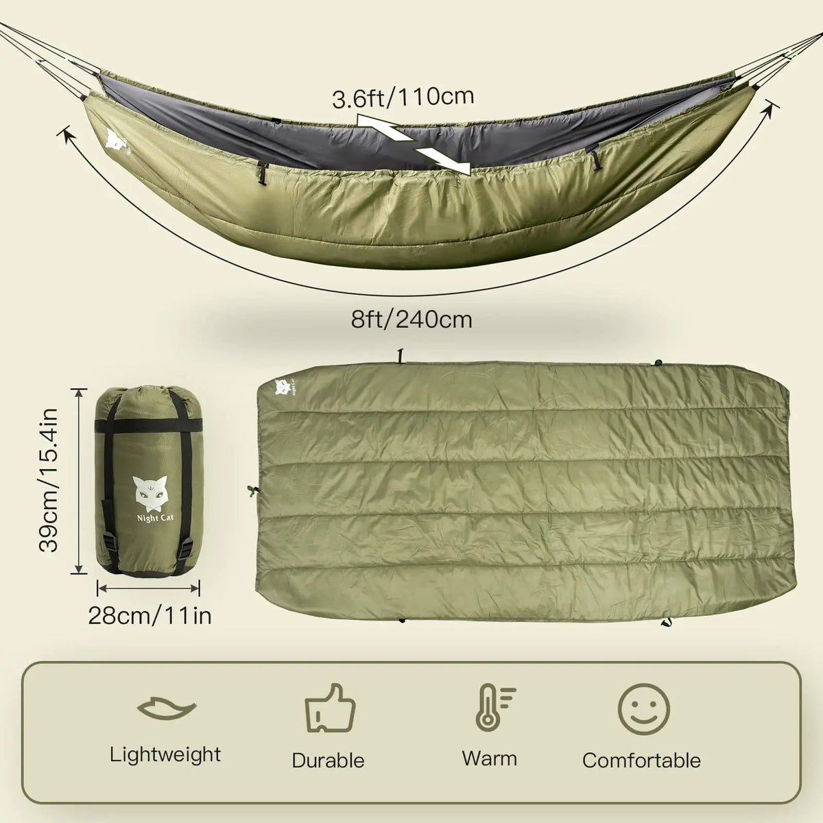 Lightweight Hammock Underquilt Sleeping Bag Cotton Insulated Under Blanket