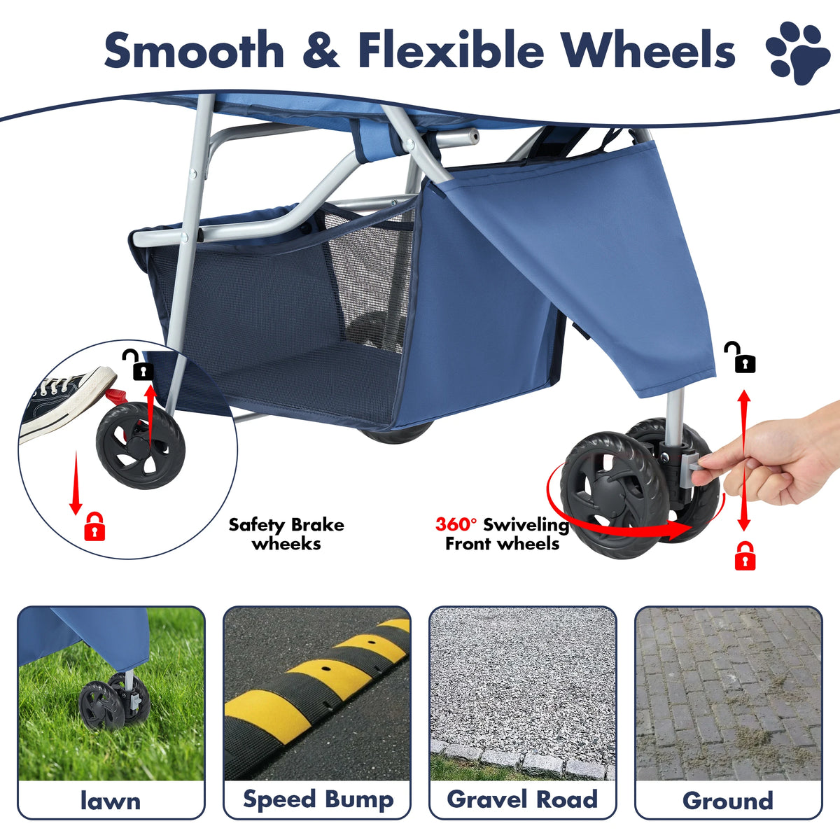 DUMOS Foldable 3 Wheel Pet Stroller For Dogs And Cats