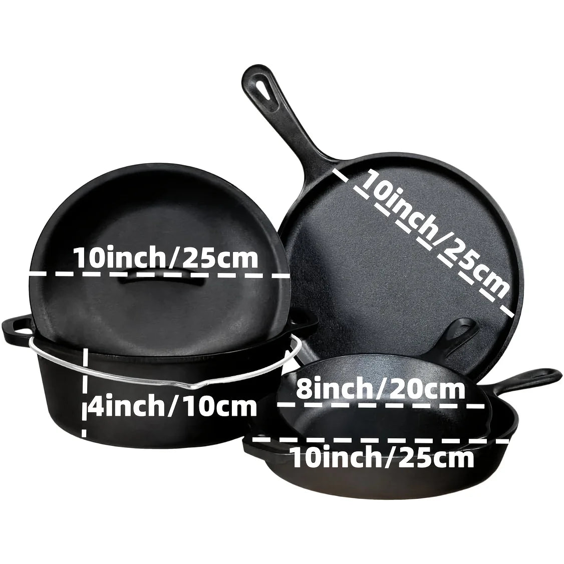 Pre Seasoned Cast Iron Skillet Set for Indoor Outdoor Cooking