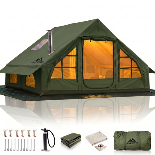 SENLEETO Inflatable Glamping Tent With Stove Jack And Waterproof Design