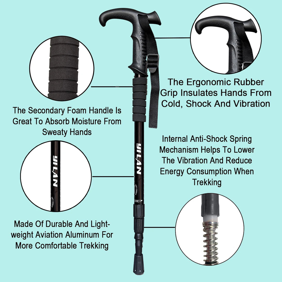 Ultralight Shock Absorbing Aluminum Hiking Poles For Trekking