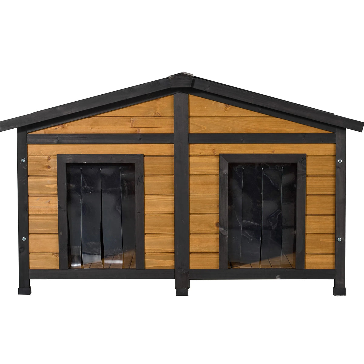Natural Wood Double Door Outdoor Dog House Waterproof Kennel