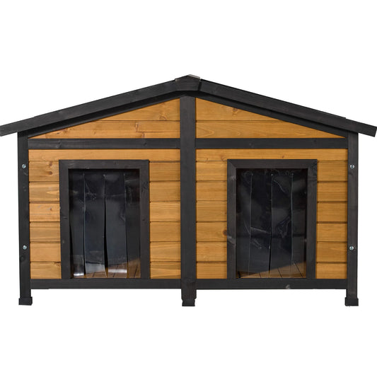 Natural Wood Double Door Outdoor Dog House Waterproof Kennel