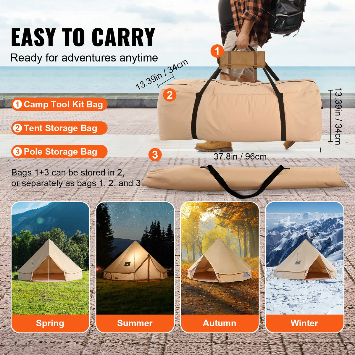 SucceBuy Canvas Bell Tent For Winter Outdoor Camping Stove