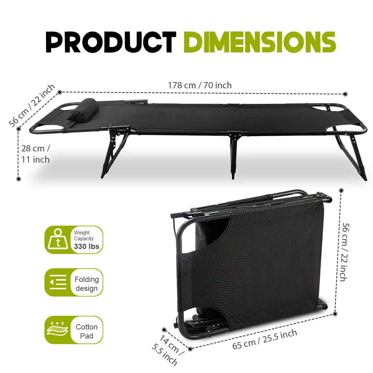 Adjustable Reclining Folding Camping Lounge Chair With Removable Cushion
