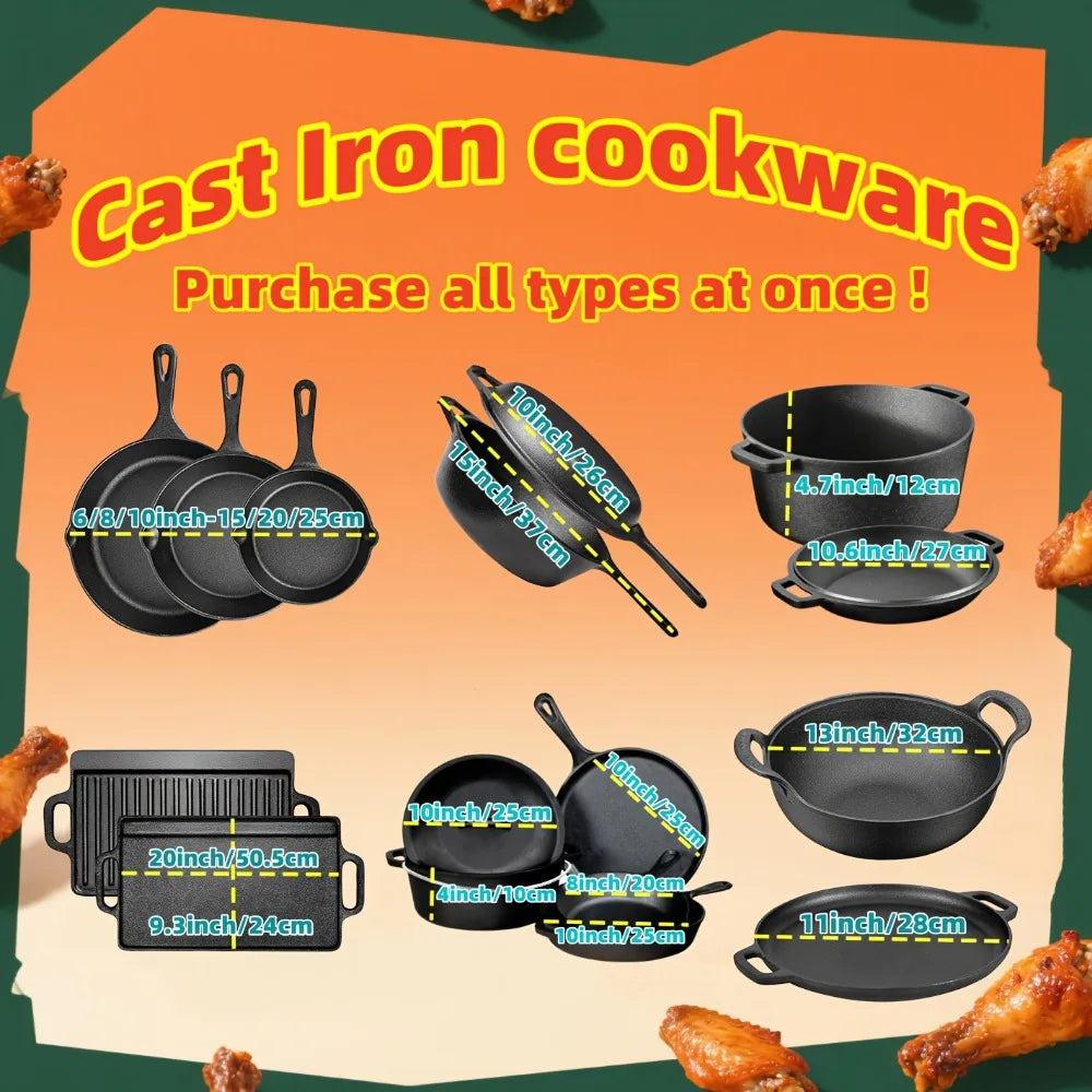 Pre Seasoned Cast Iron Skillet Set for Indoor Outdoor Cooking