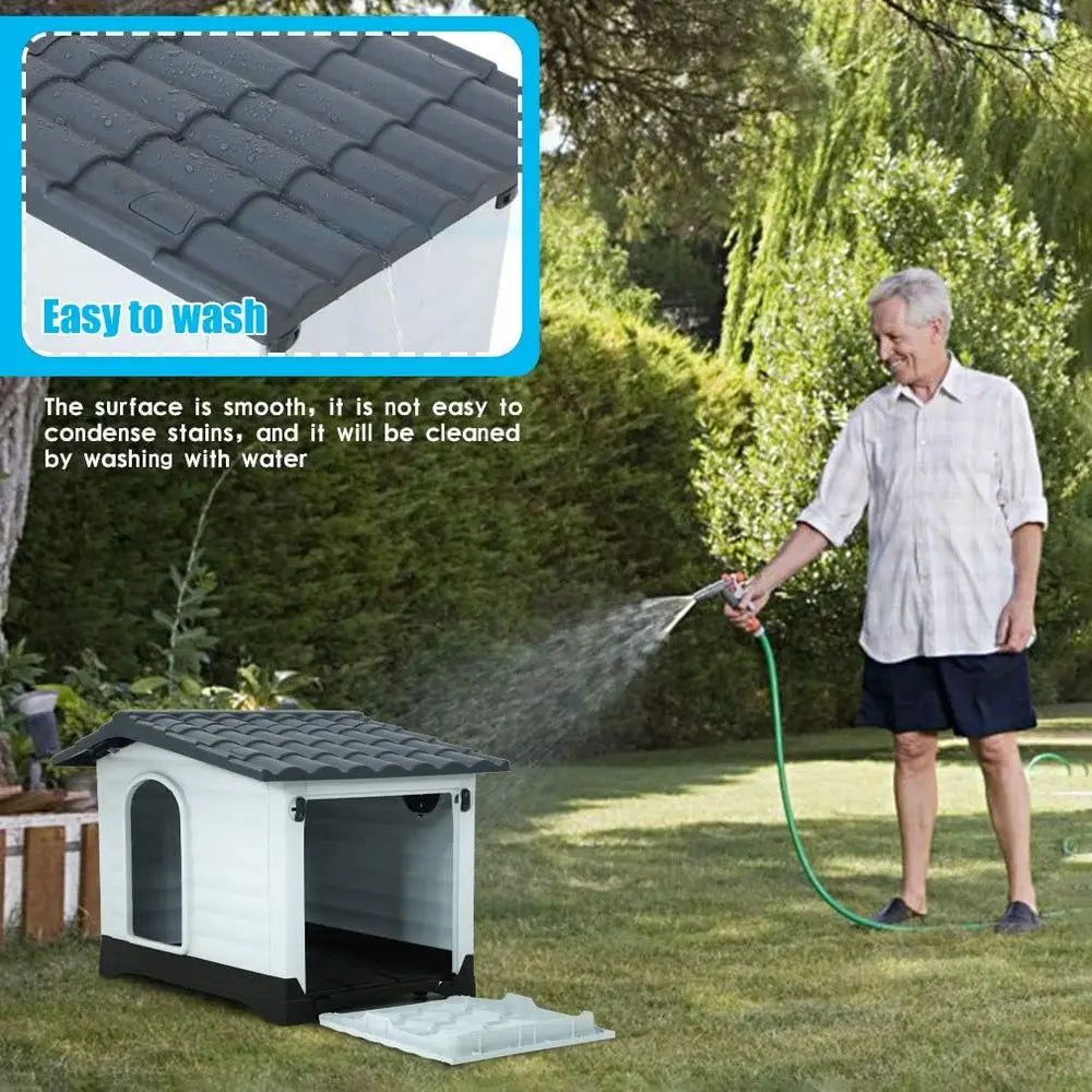 Durable Plastic Dog House With Ventilated Indoor Outdoor Shelter