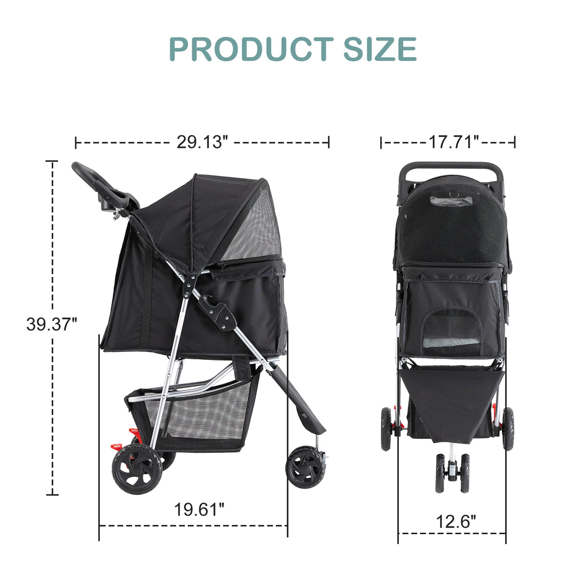 DUMOS Foldable 3 Wheel Pet Stroller For Dogs And Cats