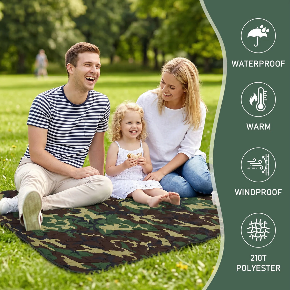 Portable Lightweight Quilted Camping Blanket and Outdoor Survival Poncho Liner