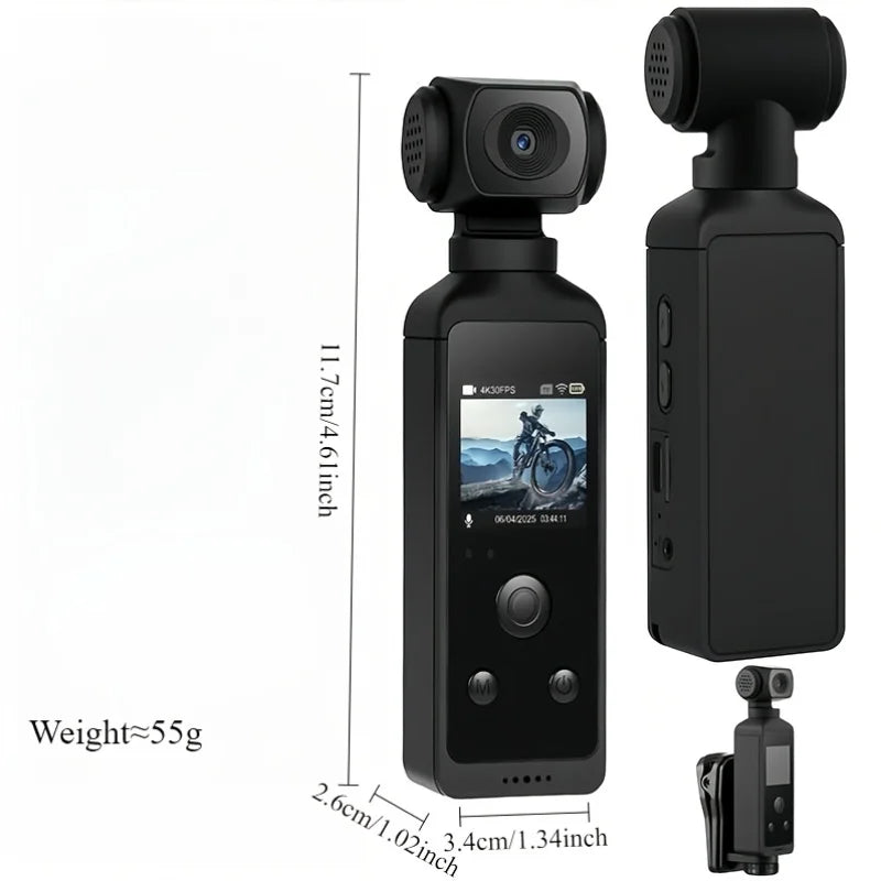 5K HD Pocket Action Camera Featuring Rotatable Wide Angle Lens