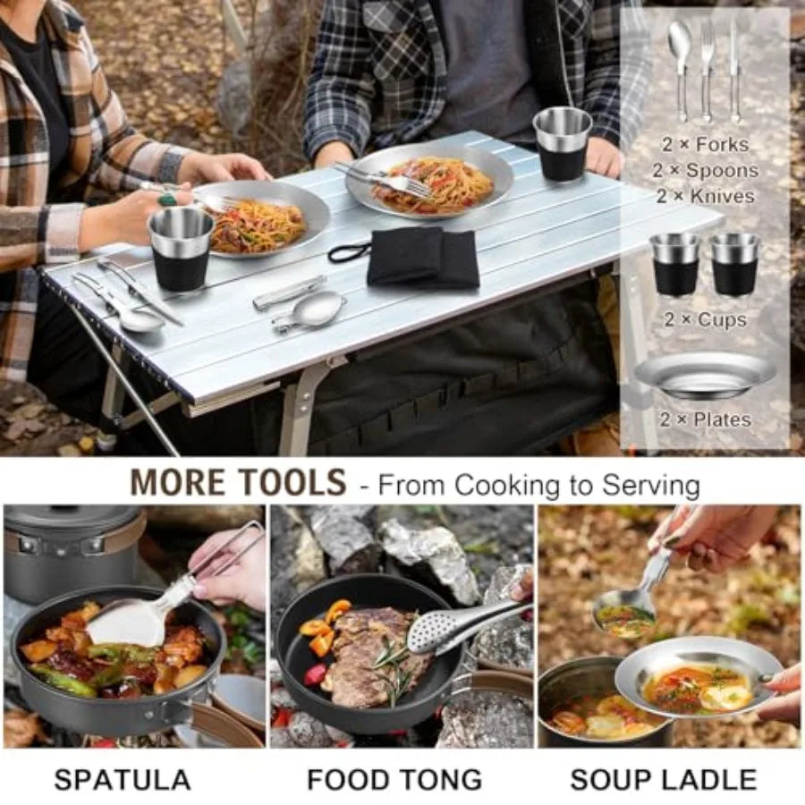 Outdoor Camping Cookware Set with Pot, Pan, Kettle and Utensils
