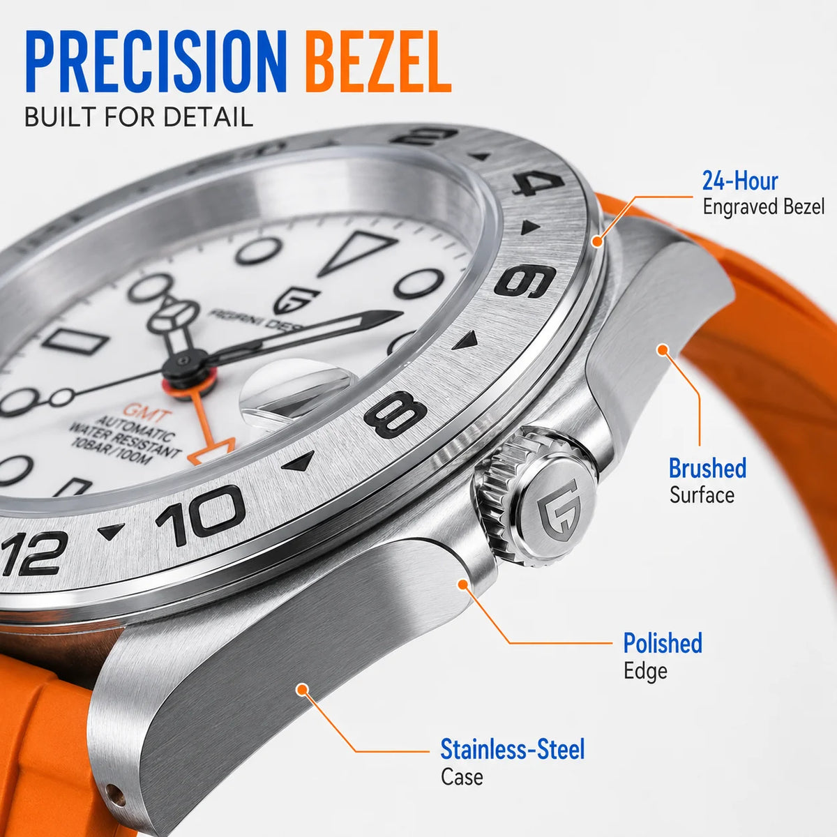 PAGANI DESIGN PD-1682 GMT Automatic Watch Men 42mm Sapphire Glass 100M Waterproof Date FKM Rubber Strap Mechanical Wristwatch
