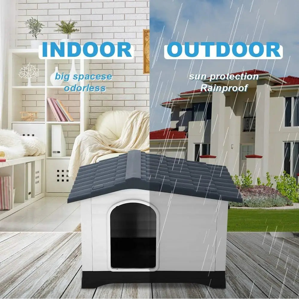 Durable Plastic Dog House With Ventilated Indoor Outdoor Shelter