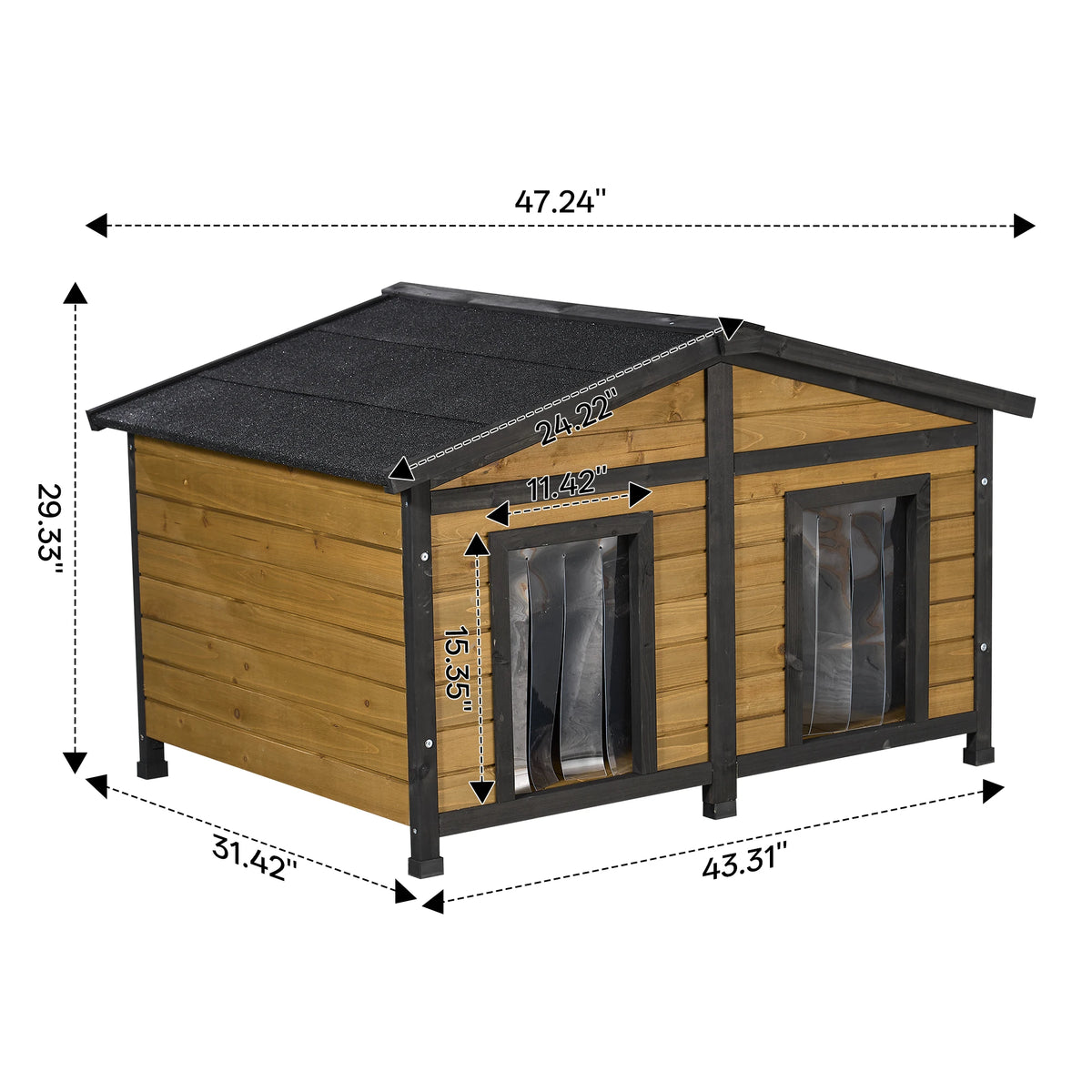 Natural Wood Double Door Outdoor Dog House Waterproof Kennel
