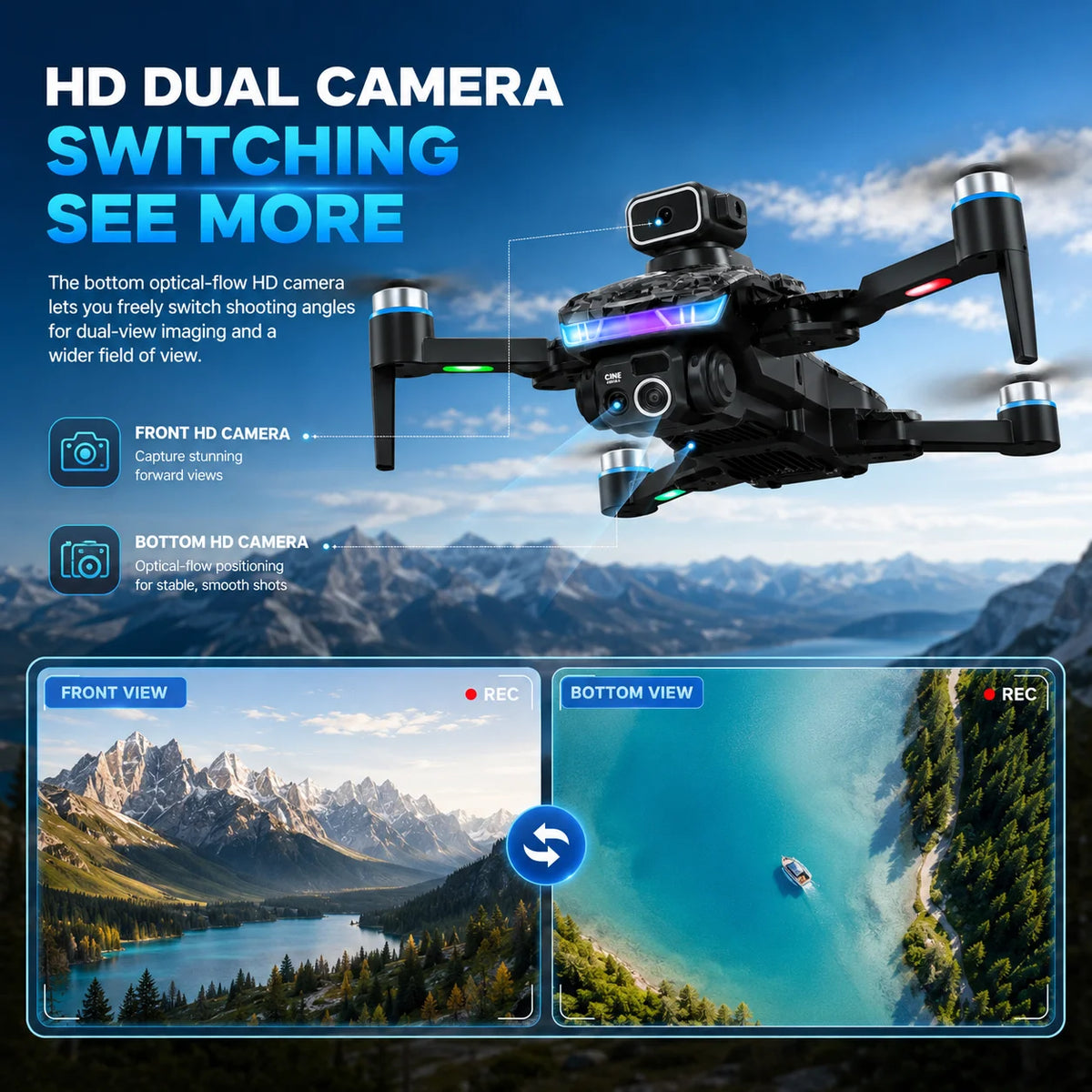 ZNLYRION Foldable Brushless Drone With Dual HD Cameras