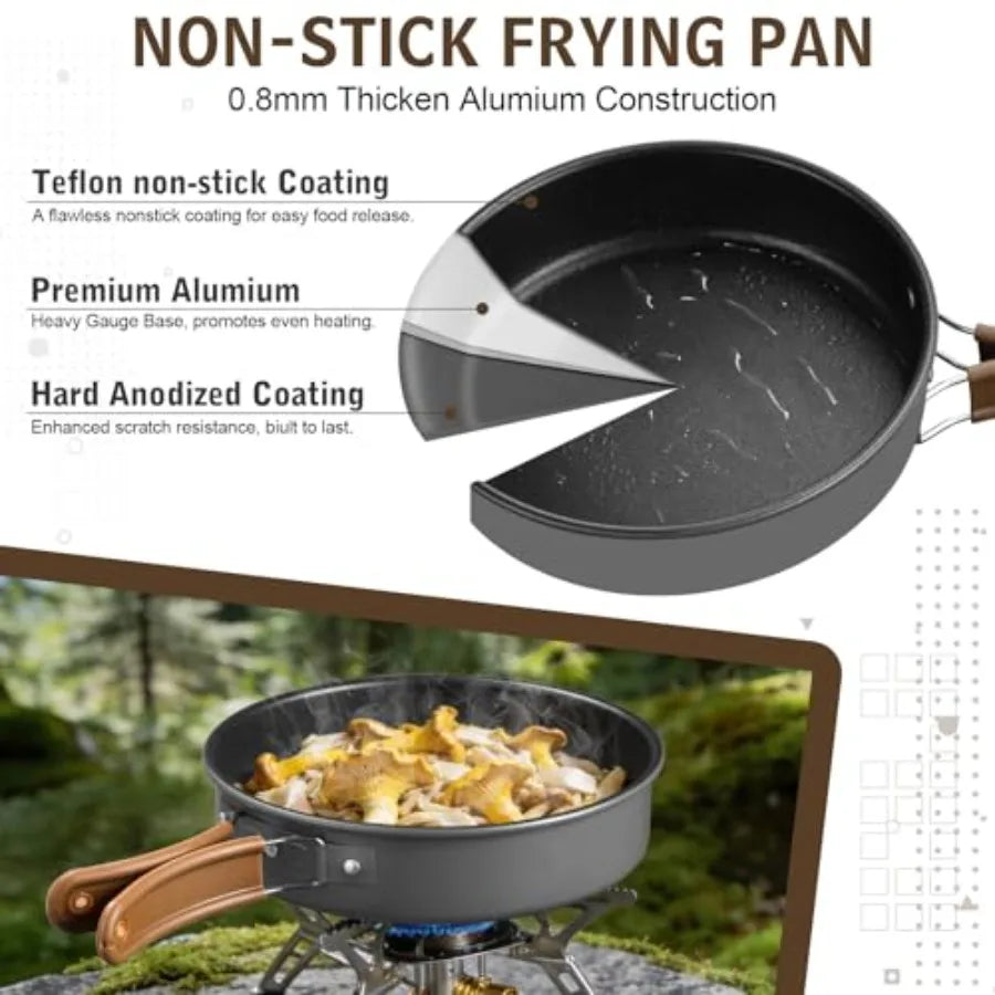 Outdoor Camping Cookware Set with Pot, Pan, Kettle and Utensils