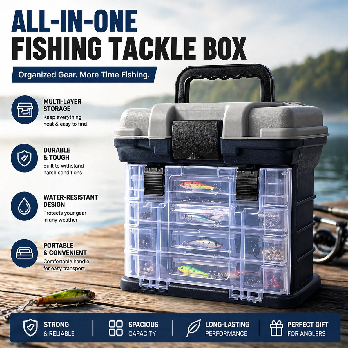Zoe Fishing Tackle Box Kit With Pliers Lures Storage Organizer