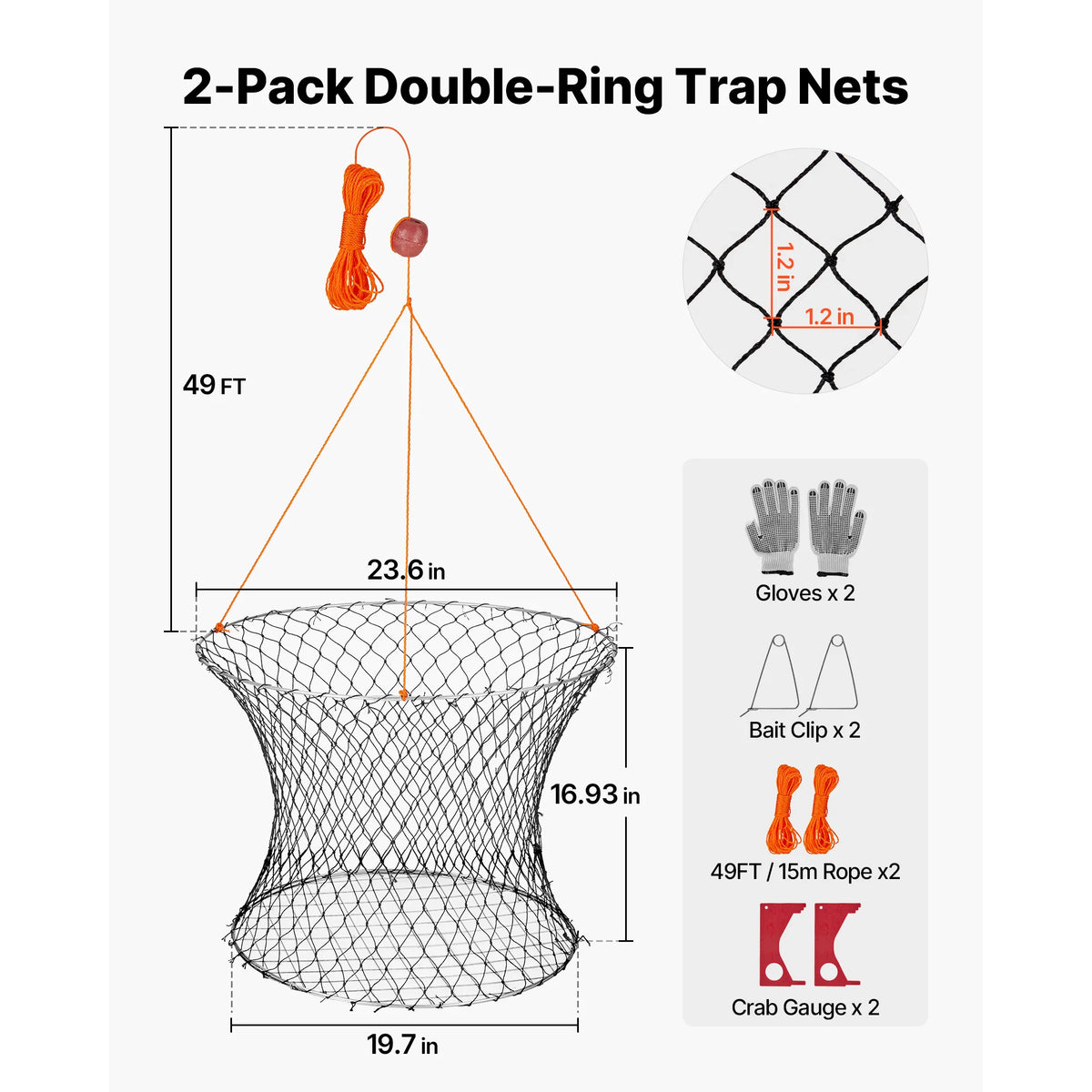 Premium Double Ring Foldable Crab Trap Fishing Net Set