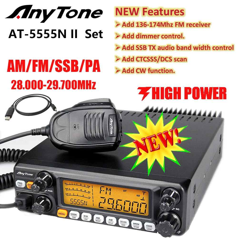 AnyTone AT-5555N II 10 Meter AM FM SSB Mobile Transceiver