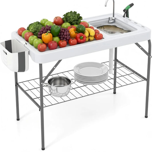 Foldable Outdoor Fish Cleaning Table With Basin And Faucet