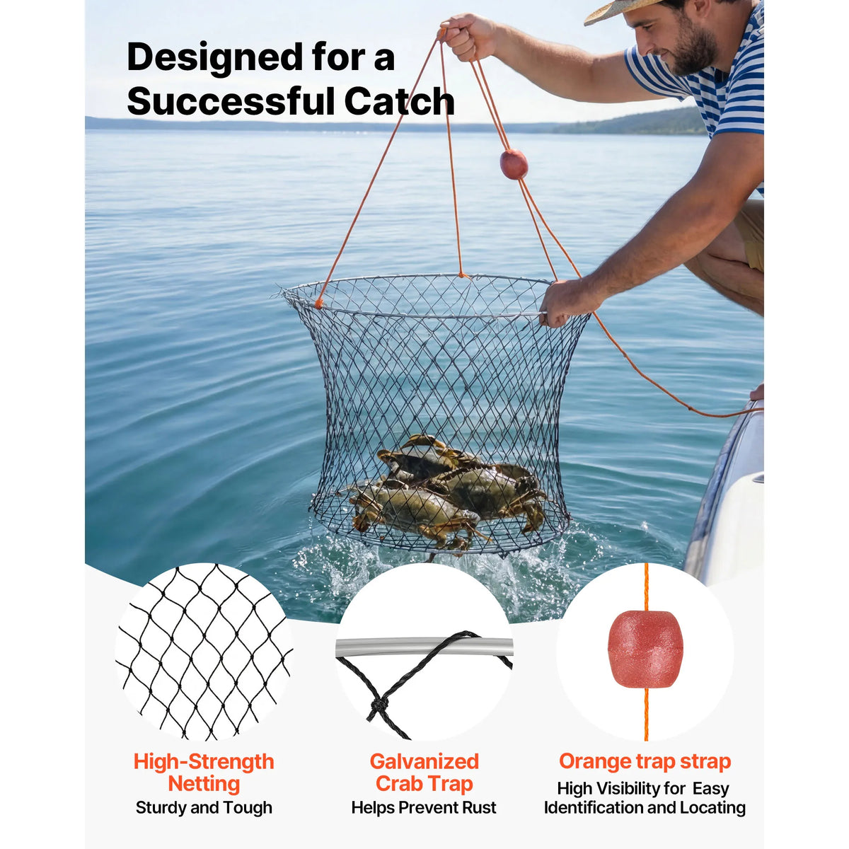 Premium Double Ring Foldable Crab Trap Fishing Net Set