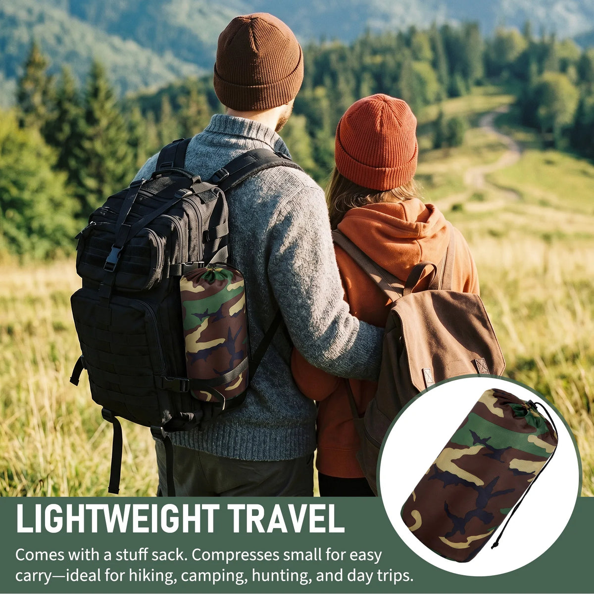 Portable Lightweight Quilted Camping Blanket and Outdoor Survival Poncho Liner