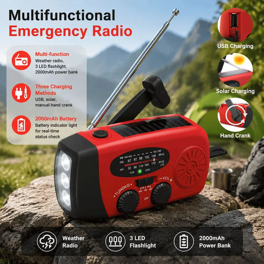 Solar Hand Crank Emergency Radio With Flashlight And Power Bank