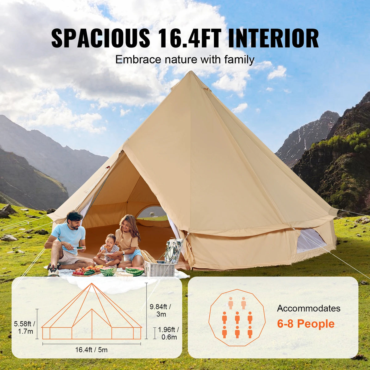SucceBuy Canvas Bell Tent For Winter Outdoor Camping Stove