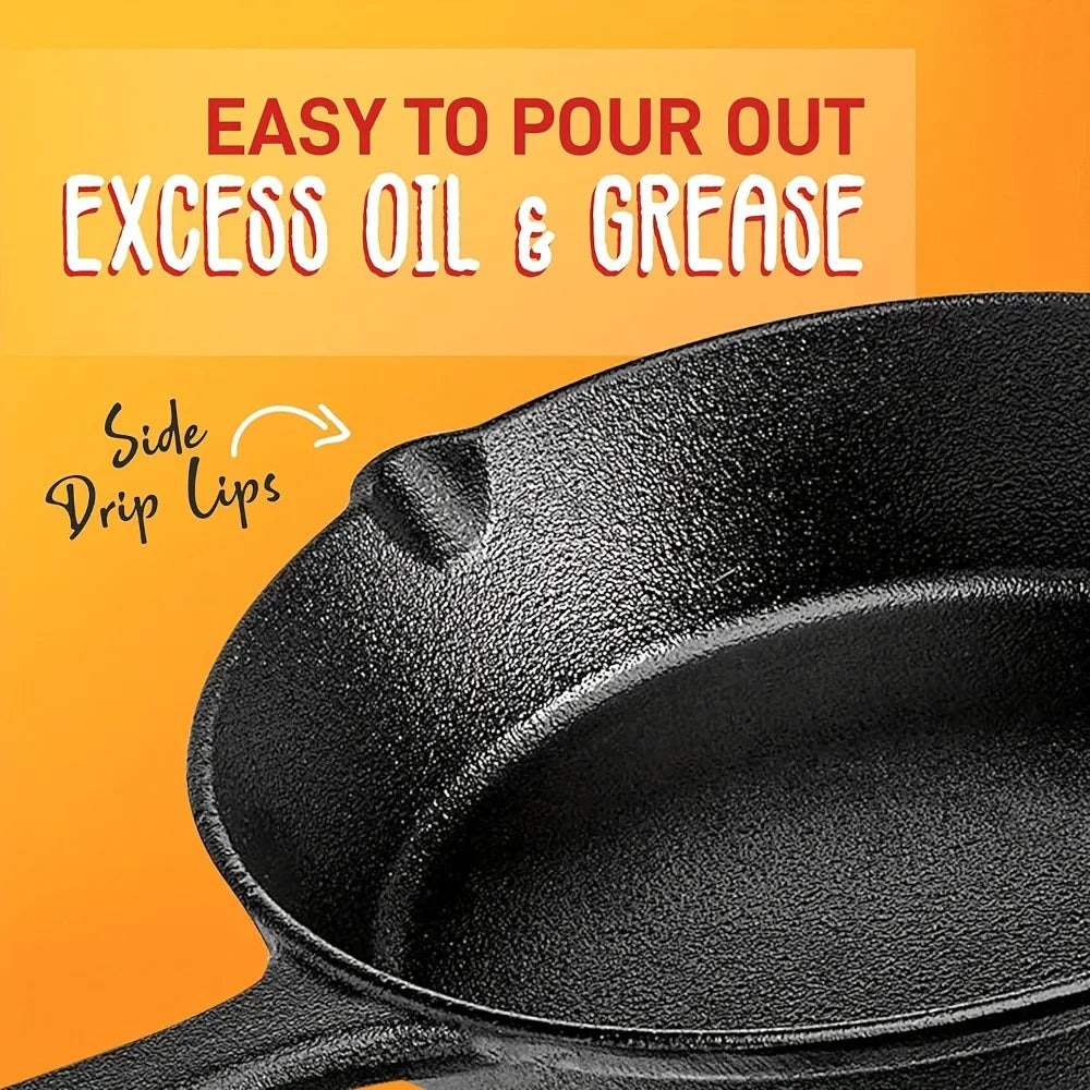 Pre Seasoned Cast Iron Skillet Set for Indoor Outdoor Cooking