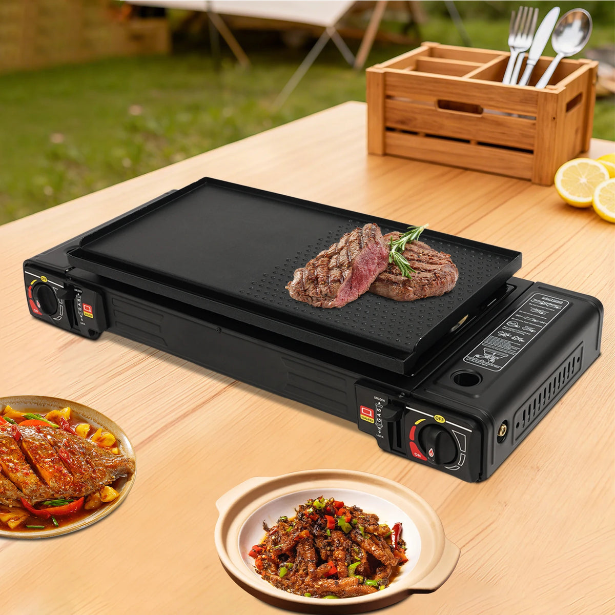 Double Burner Gas Stove With Piezo Ignition And Carry Case