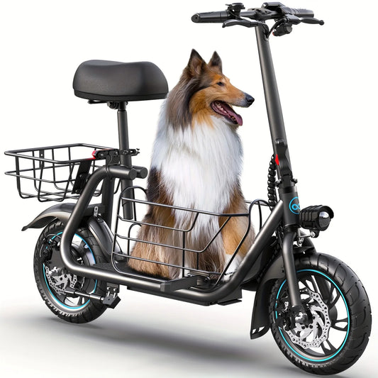 GYROOR Foldable Electric Scooter With Pet Basket And Saddle