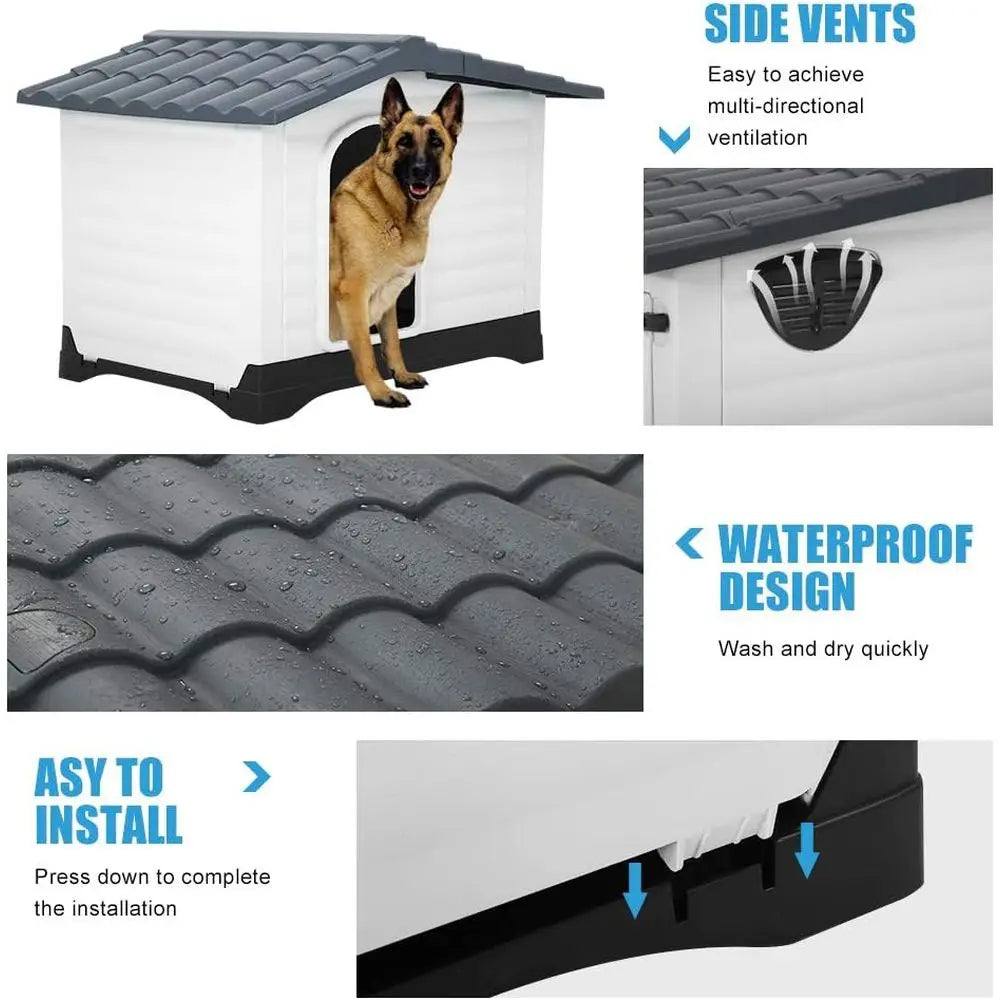 Durable Plastic Dog House With Ventilated Indoor Outdoor Shelter