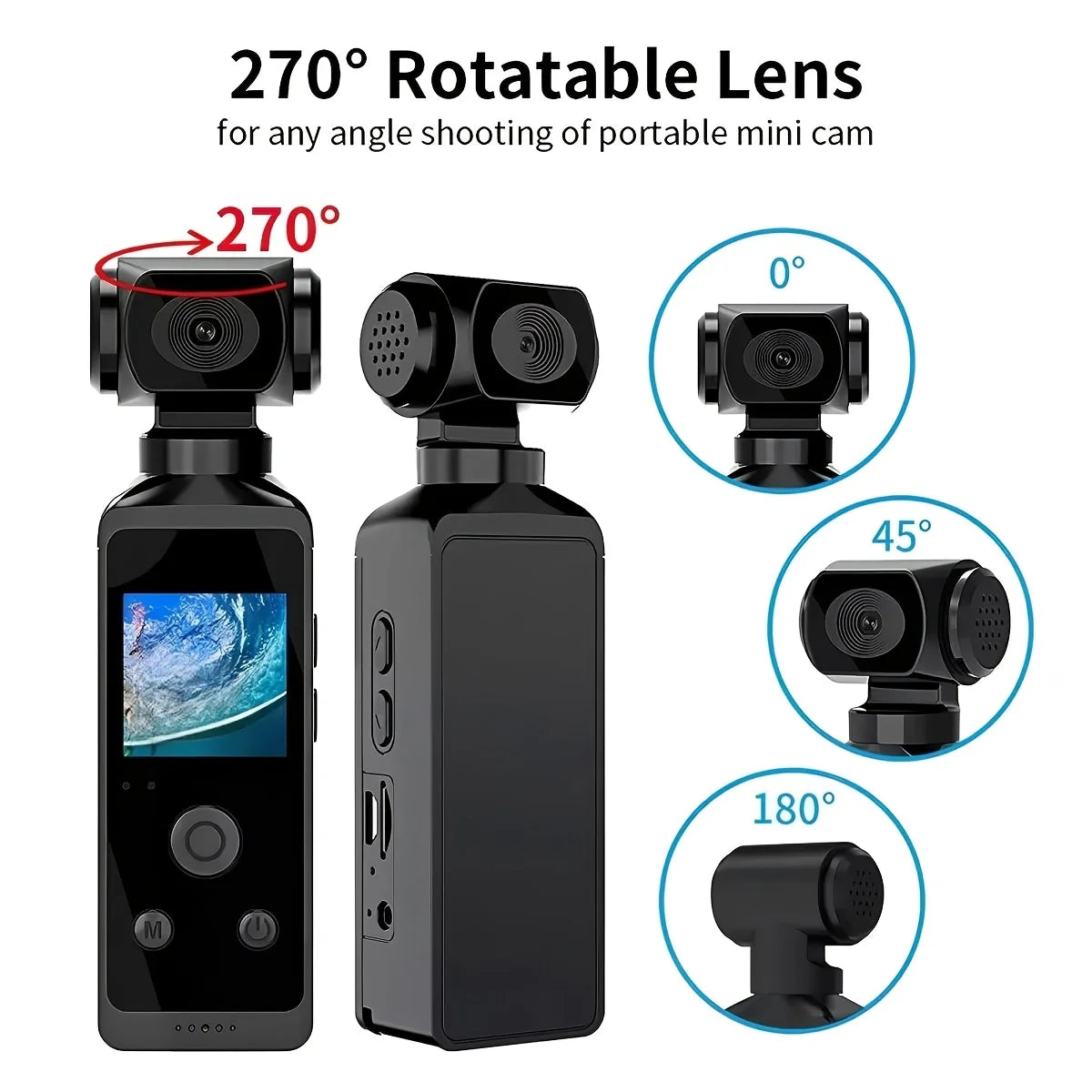 5K HD Pocket Action Camera Featuring Rotatable Wide Angle Lens