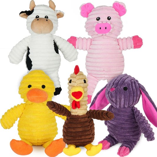 Plush Squeaky Dog Toys 5 Pack Assorted Pet Chew Bundle