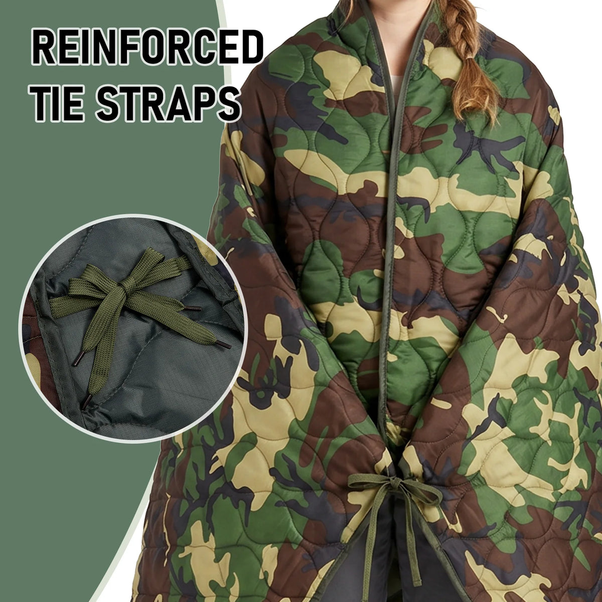 Portable Lightweight Quilted Camping Blanket and Outdoor Survival Poncho Liner