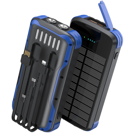 Solar Power Bank With Built In Cables And LED Flashlight