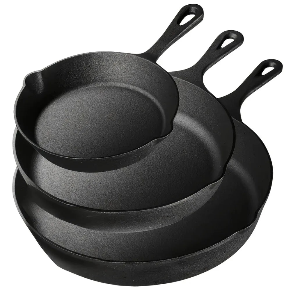 Pre Seasoned Cast Iron Skillet Set for Indoor Outdoor Cooking