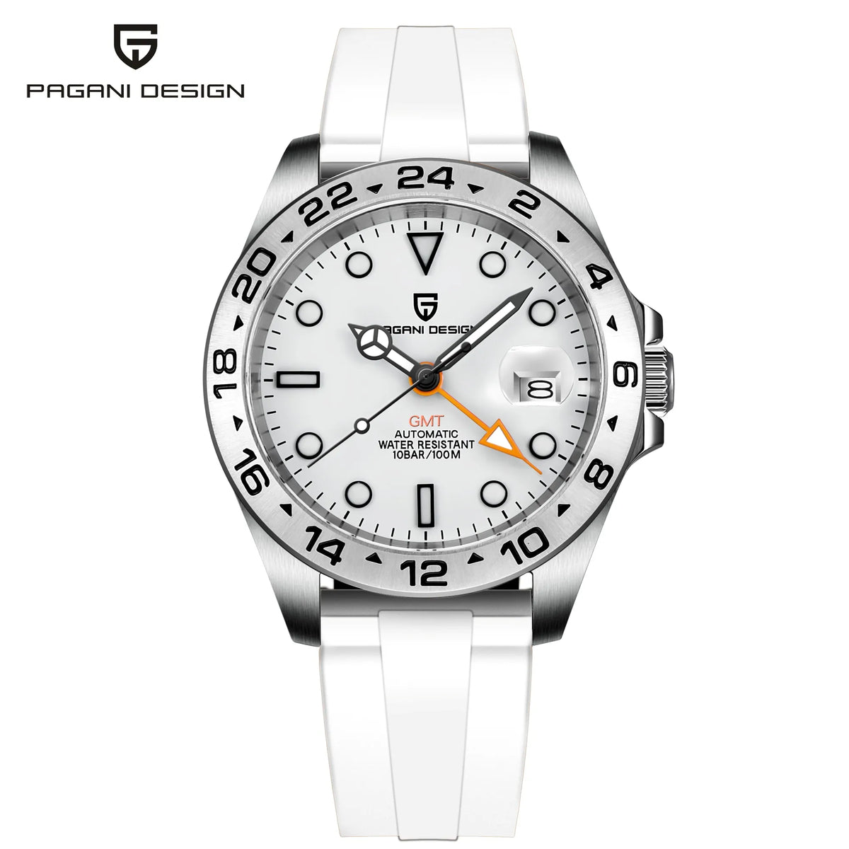 PAGANI DESIGN PD-1682 GMT Automatic Watch Men 42mm Sapphire Glass 100M Waterproof Date FKM Rubber Strap Mechanical Wristwatch